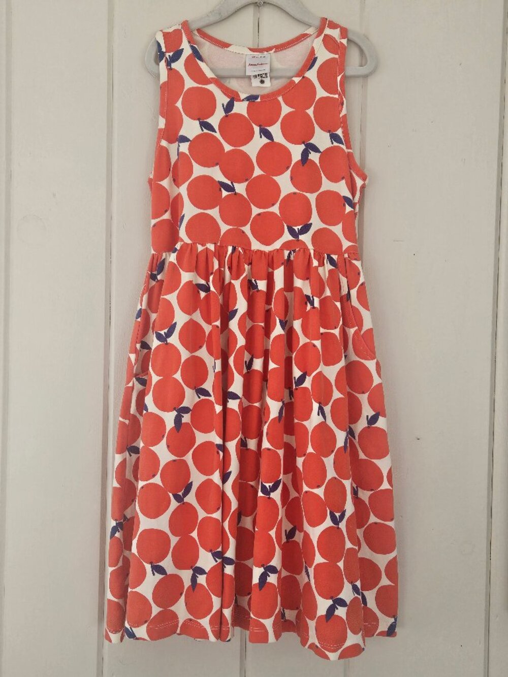 Hanna Andersson Girls Orange Citrus Print Skater Twirl Dress Pockets 140 US 10
